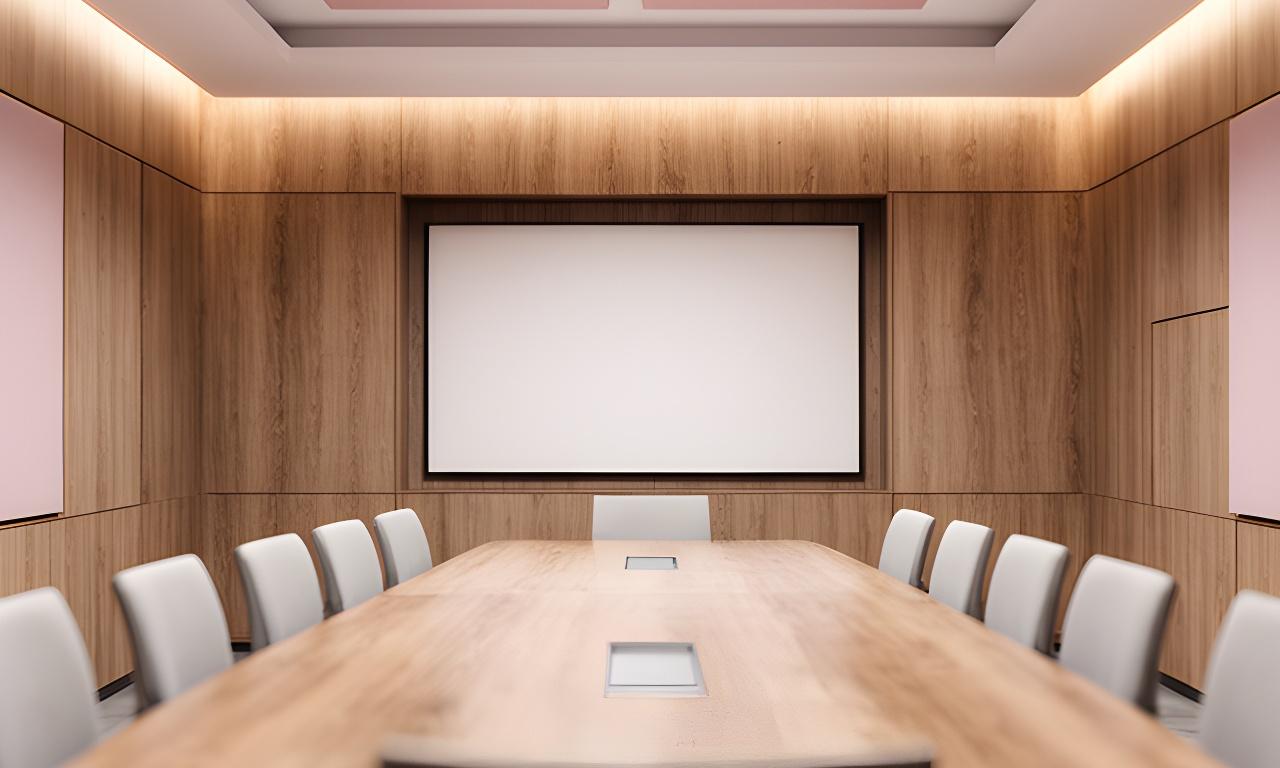 Konferenzraum mit Eichenwänden, Akustikpaneelen und grossem Besprechungstisch